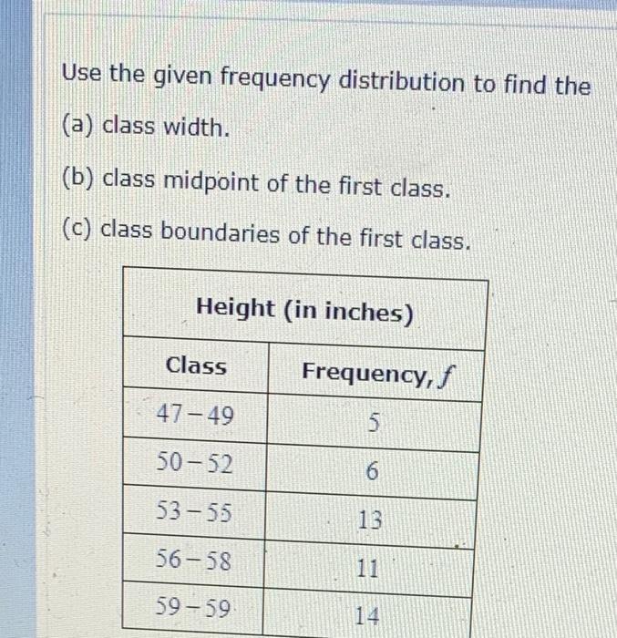 Solved Use The Given Frequency Distribution To Find The (a) | Chegg.com