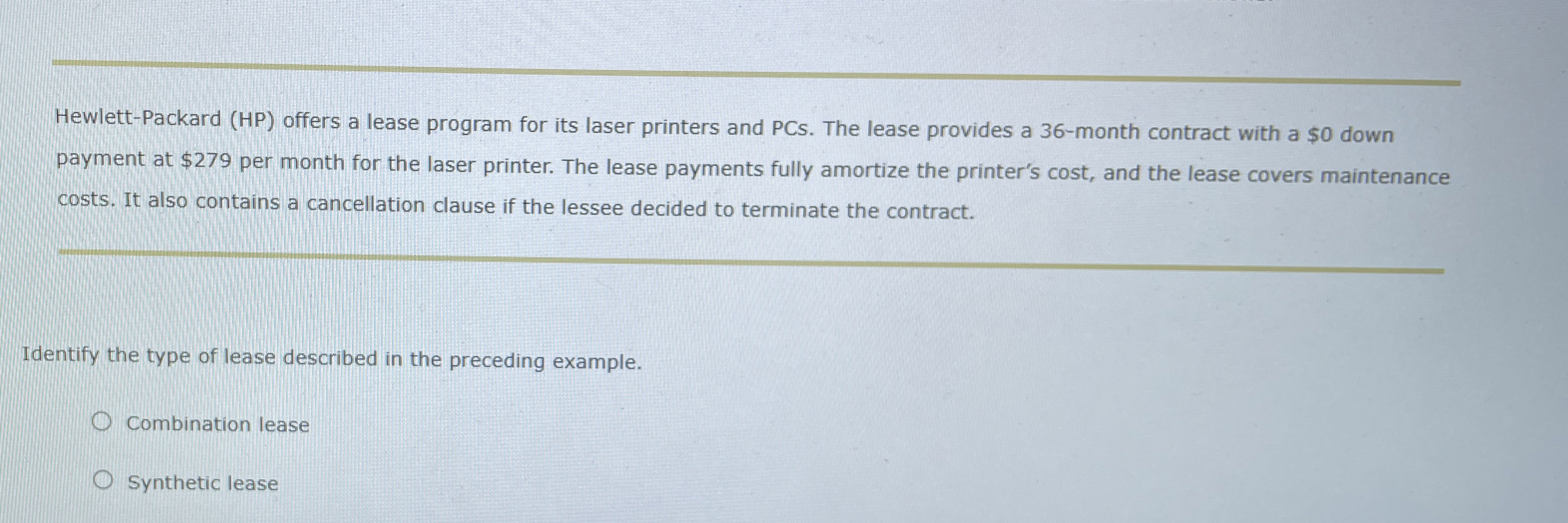 Solved Hewlett-Packard (HP) ﻿offers a lease program for its | Chegg.com