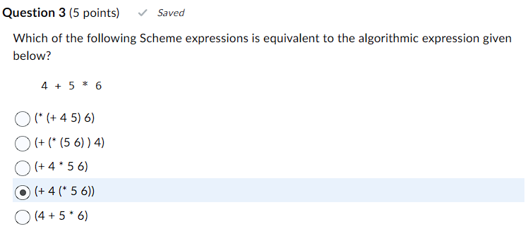 Solved Question 3 (5 ﻿points)Which of ﻿the following Scheme | Chegg.com