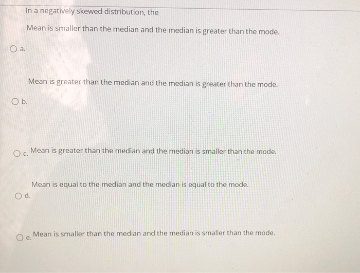 Solved In A Negatively Skewed Distribution The Mean Is Chegg