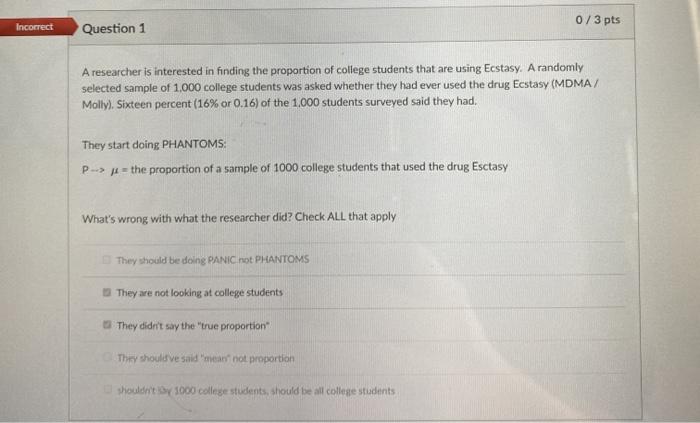 Solved 0/3 pts Incorrect Question 1 A researcher is | Chegg.com