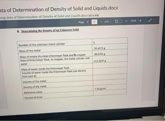 Solved Determination of Densities of Solid and Liquids Post | Chegg.com