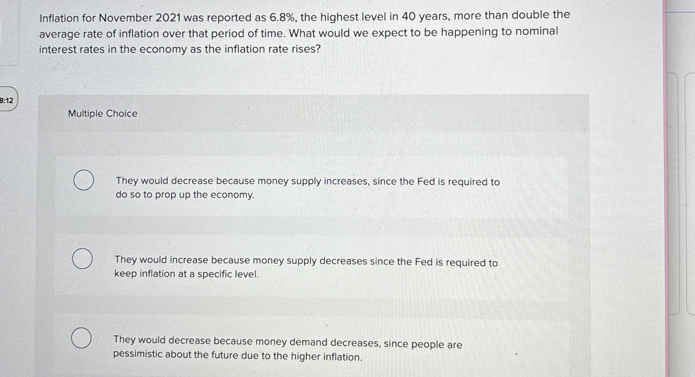 Solved Inflation for November 2021 ﻿was reported as 6.8%, | Chegg.com
