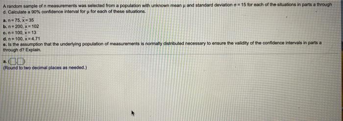 Solved A random sample of n measurements was selected from a | Chegg.com