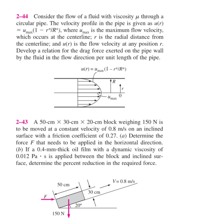 Solved 2-44 ﻿Consider the flow of a fluid with viscosity μ | Chegg.com