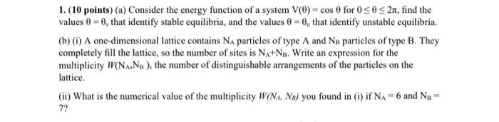 Solved 1. (10 points) (a) Consider the energy function of a | Chegg.com