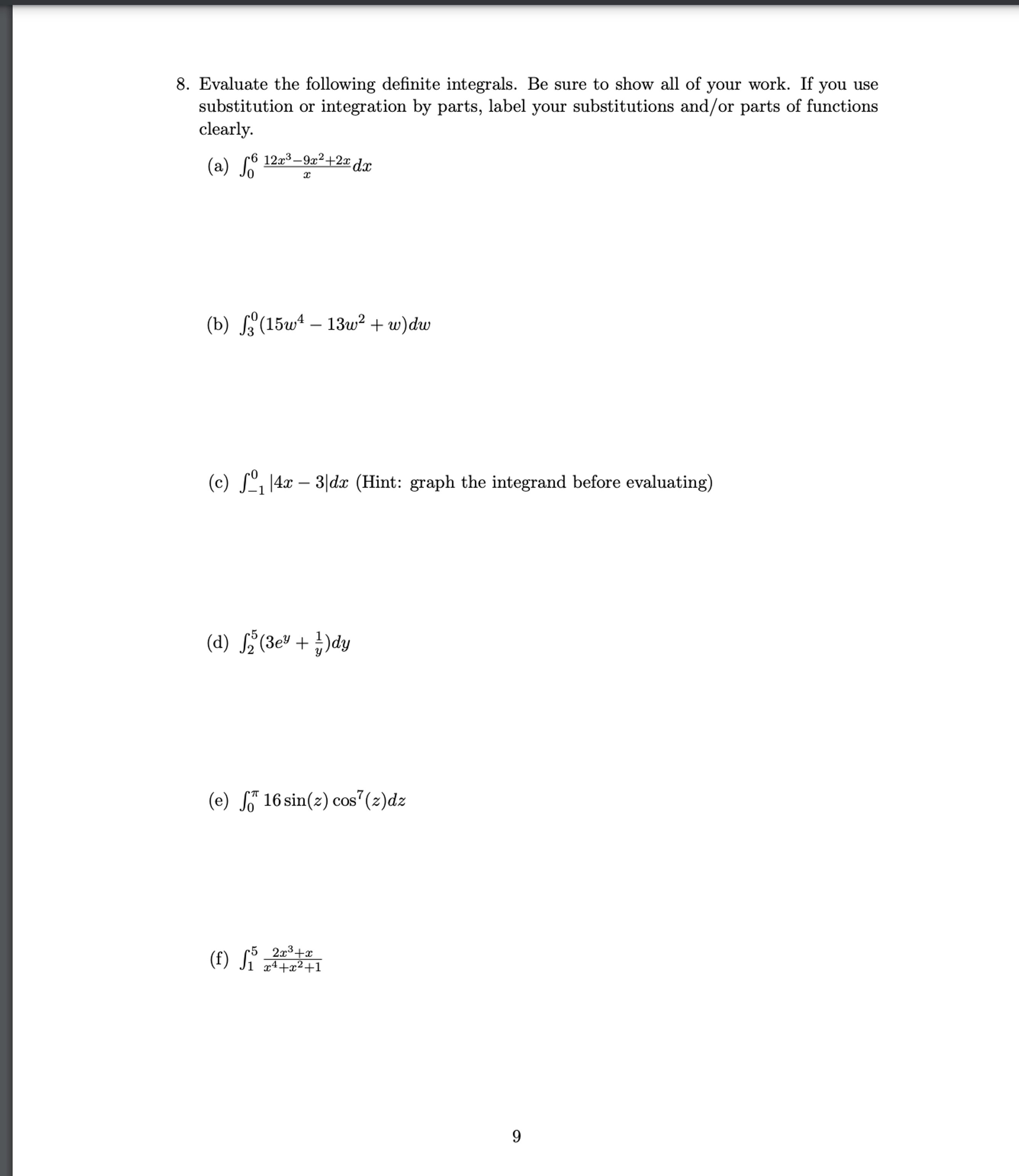 Solved Evaluate the following definite integrals. Be sure to | Chegg.com