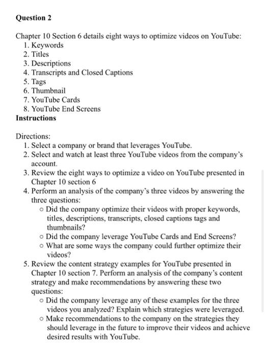 Solved Question 2 Chapter 10 Section 6 details eight ways to | Chegg.com