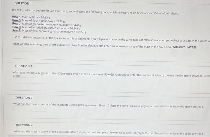 Solved Jeff followed to procedure for Lab Exercise 4, and | Chegg.com
