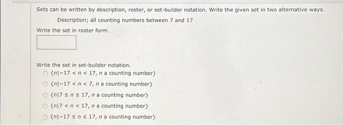 Solved Sets can be written by description, roster, or | Chegg.com