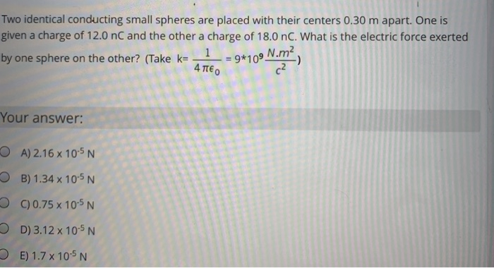 Solved Two Identical Conducting Small Spheres Are Placed | Chegg.com