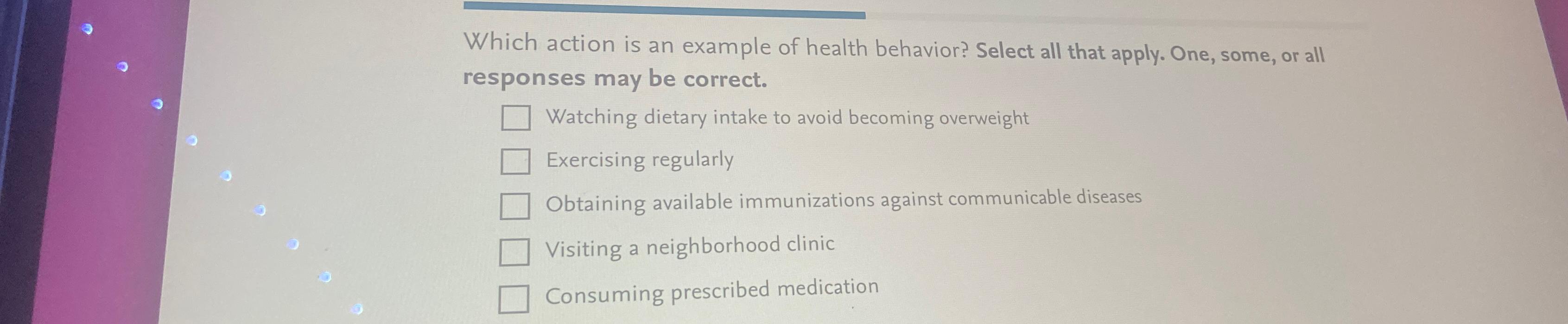 solved-which-action-is-an-example-of-health-behavior-select-chegg