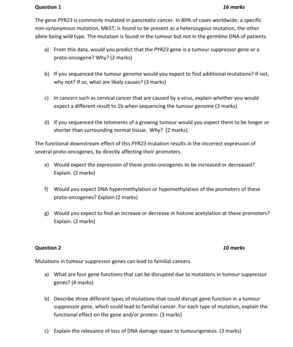 question 1 16 marks the gene pyr23 is