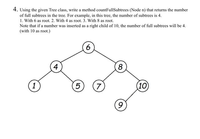 Solved 4. Using the given Tree class, write a method | Chegg.com