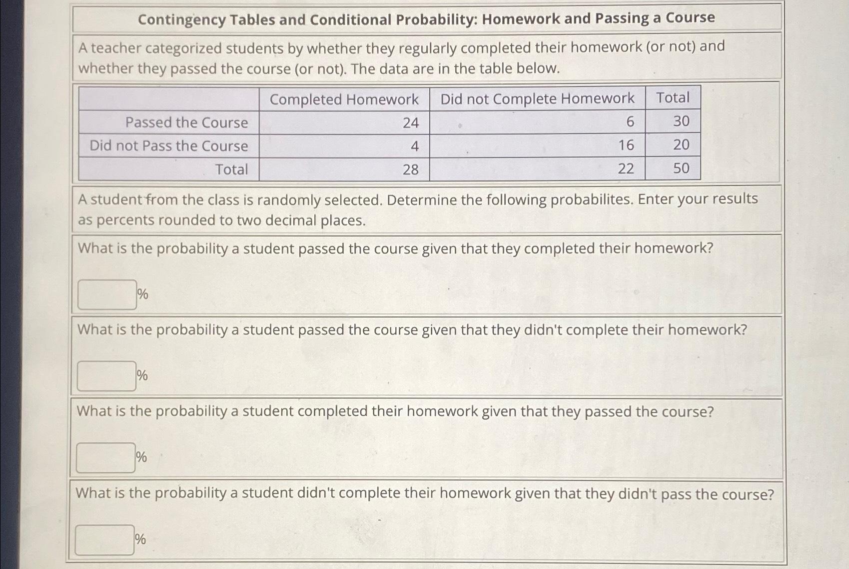 Solved Contingency Tables And Conditional Probability: | Chegg.com