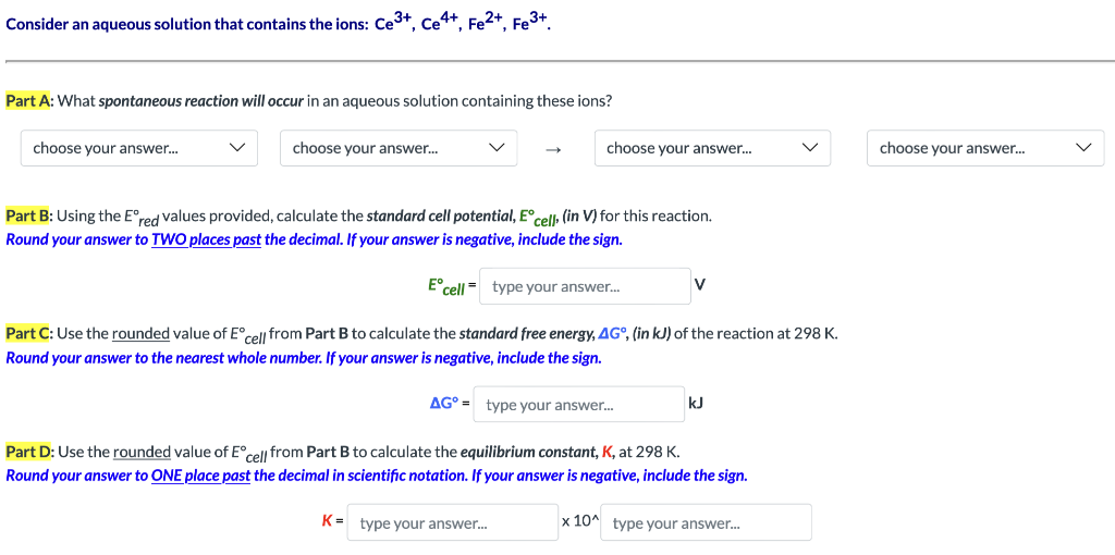 Solved Consider an aqueous solution that contains the ions