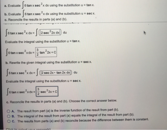 Solved 6 Tan X Sec2x Dx Using The Substitution U Tan X A