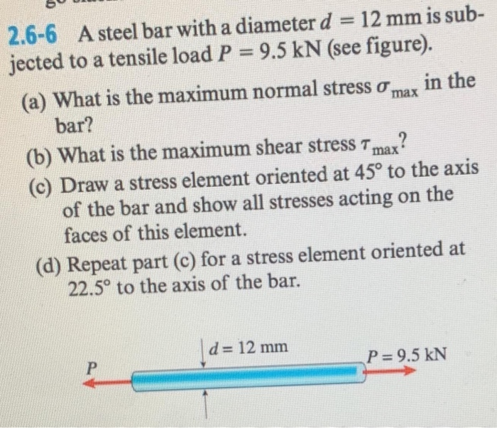 Solved 2.6-6 A steel bar with a diameter d 12 mm is sub- | Chegg.com