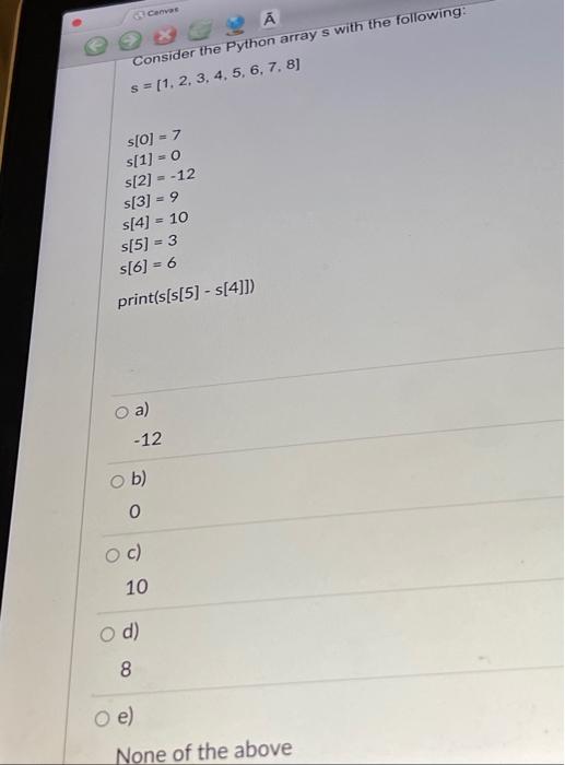 Consider the Python array s with the following: | Chegg.com