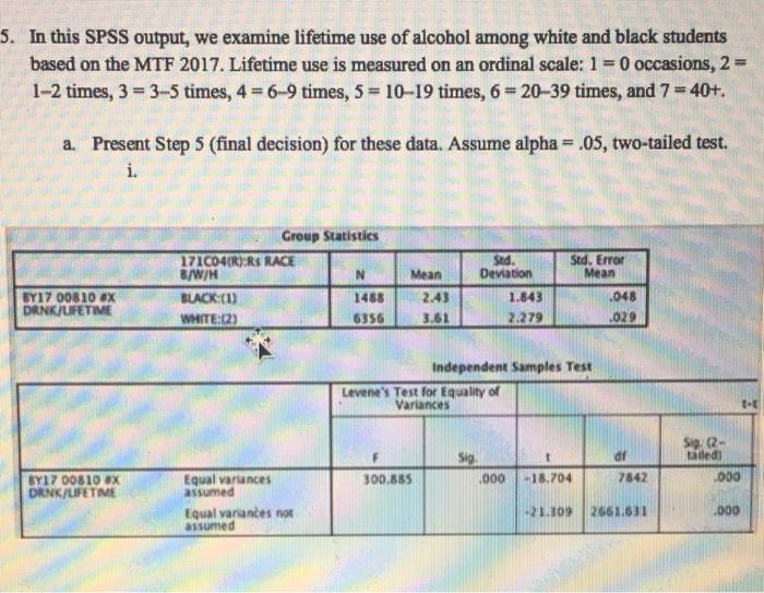 Solved 5. In this SPSS output, we examine lifetime use of | Chegg.com