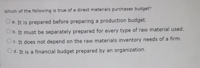 Solved Which of the following is true of a direct materials | Chegg.com