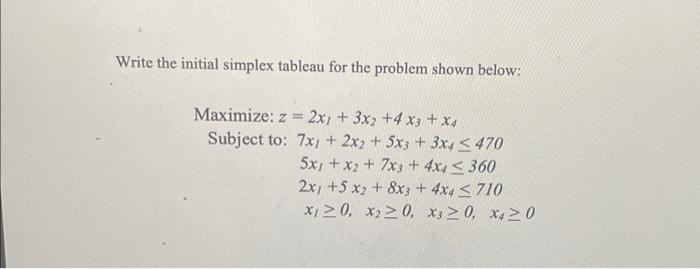 Solved Write the initial simplex tableau for the problem | Chegg.com