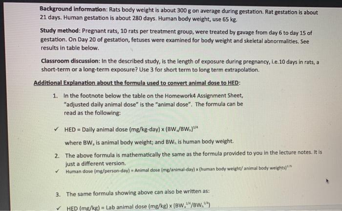 Background information: Rats body weight is about 300 g on average during gestation. Rat gestation is about 21 days. Human ge