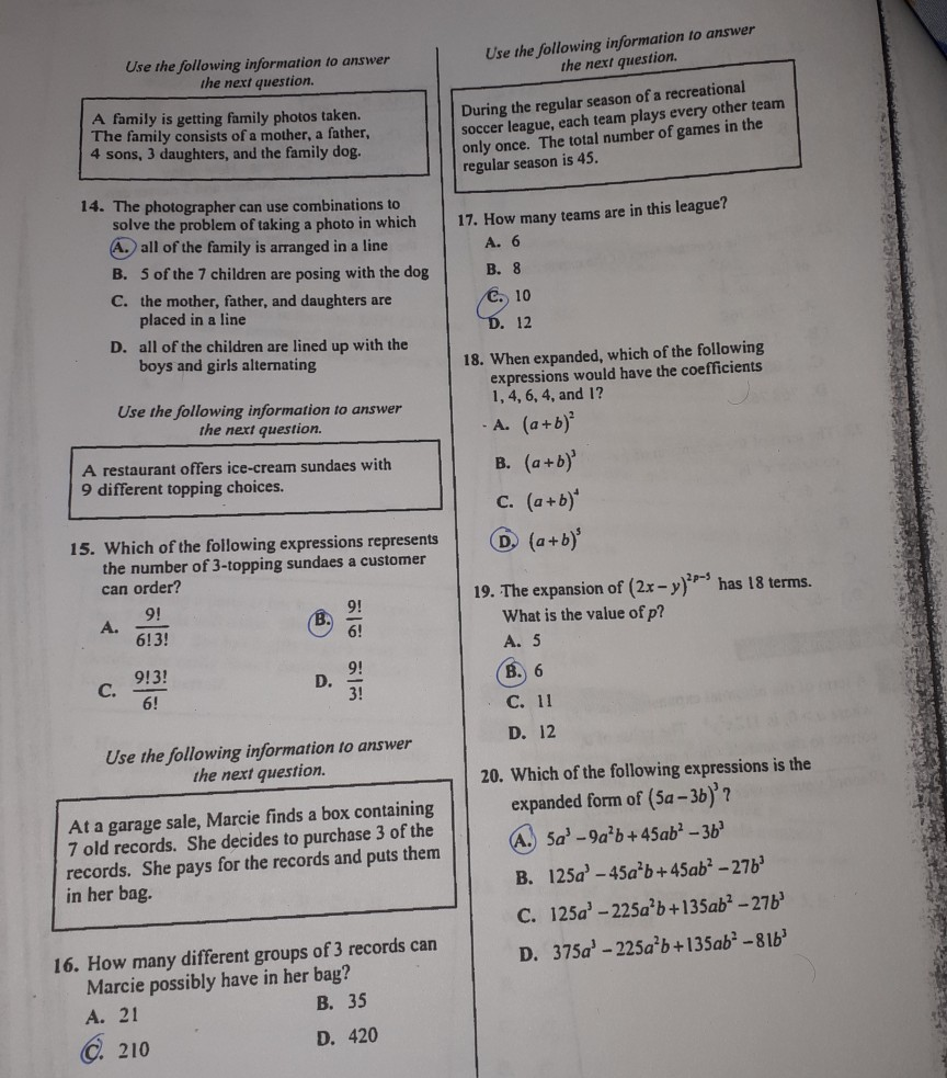 Solved Use the following information to answer the next | Chegg.com