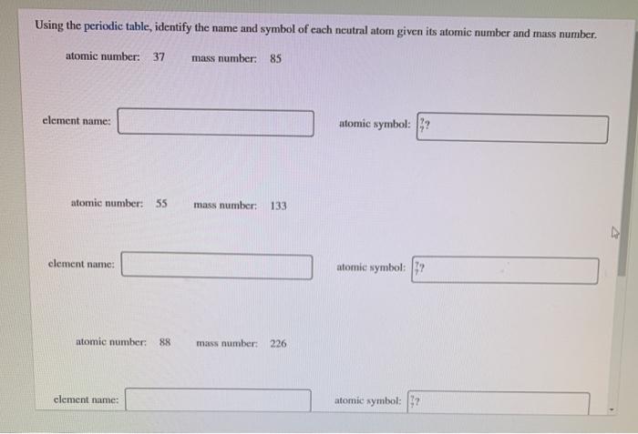 Solved Using The Periodic Table Identify The Name And Chegg