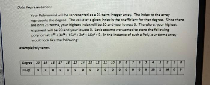 Solved Data Representation: Your Polynomial will be | Chegg.com