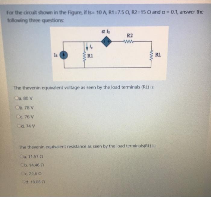 Solved For the circuit shown in the Figure, if Is= 10 A, | Chegg.com