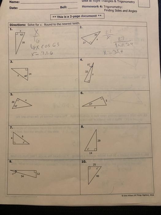 4.2 right triangle trigonometry homework answers