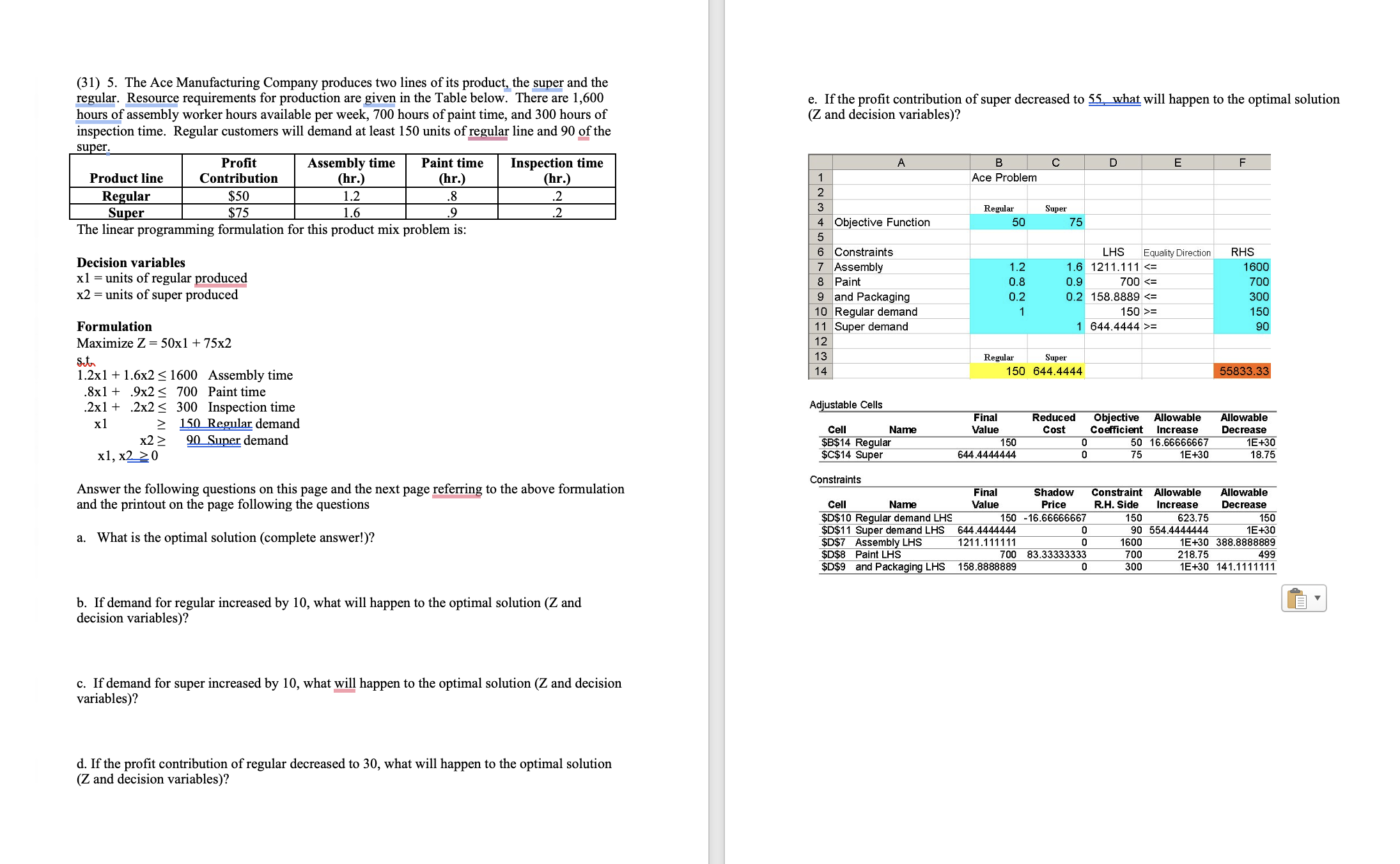 Solved Please put this into an excel file to solve and then | Chegg.com