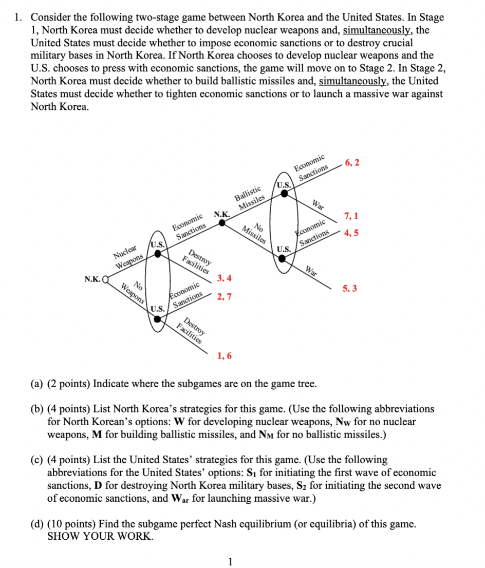 1. ﻿Consider the following two-stage game between | Chegg.com