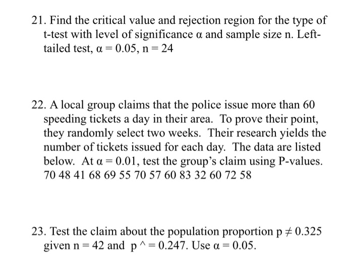Solved 21. Find the critical value and rejection region for | Chegg.com