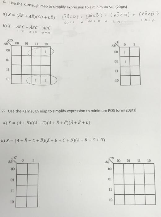 Solved 6- Use the Karnaugh map to simplify expression to a | Chegg.com