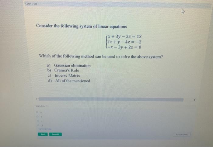 Solved Soru 18 V Consider the following system of linear | Chegg.com