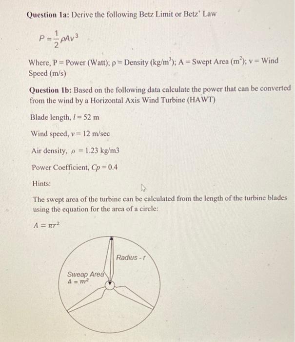 Solved Question 1a: Derive the following Betz Limit or Betz' | Chegg.com