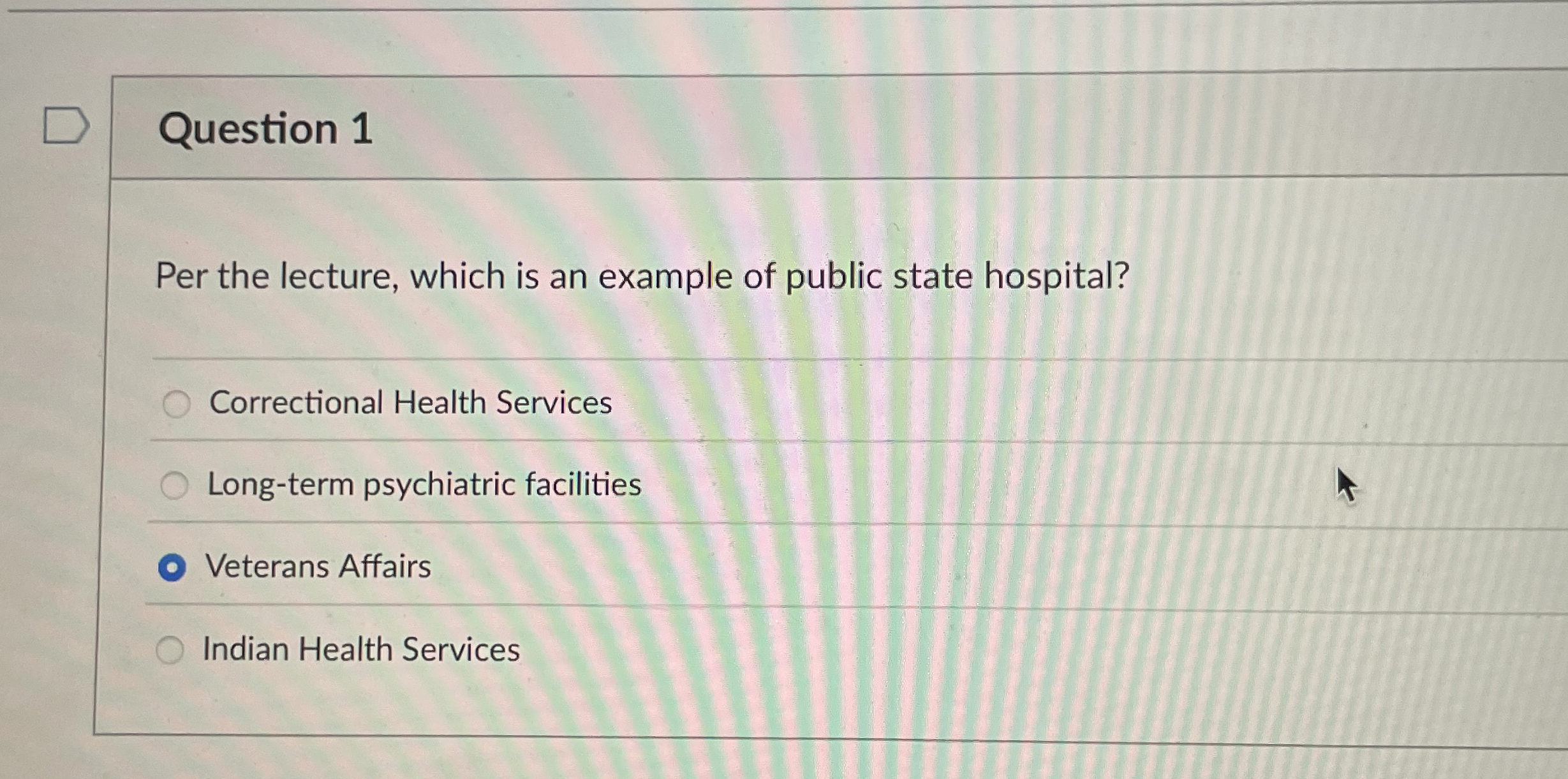 Solved Question 1Per the lecture, which is an example of