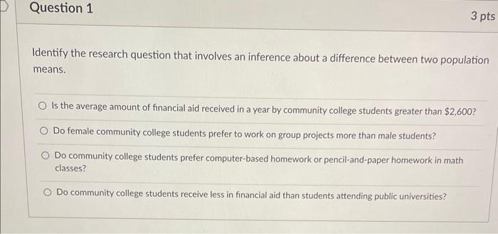Solved Identify the research question that involves an | Chegg.com