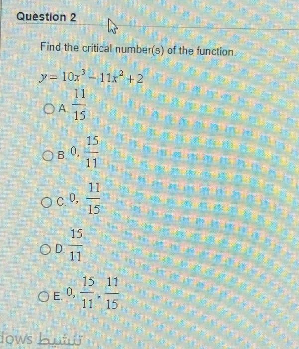 Solved Question 2 Th Find The Critical Number S Of The F Chegg Com