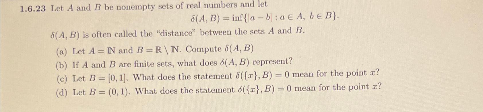 Solved 1.6.23 ﻿Let A And B ﻿be Nonempty Sets Of Real Numbers | Chegg.com