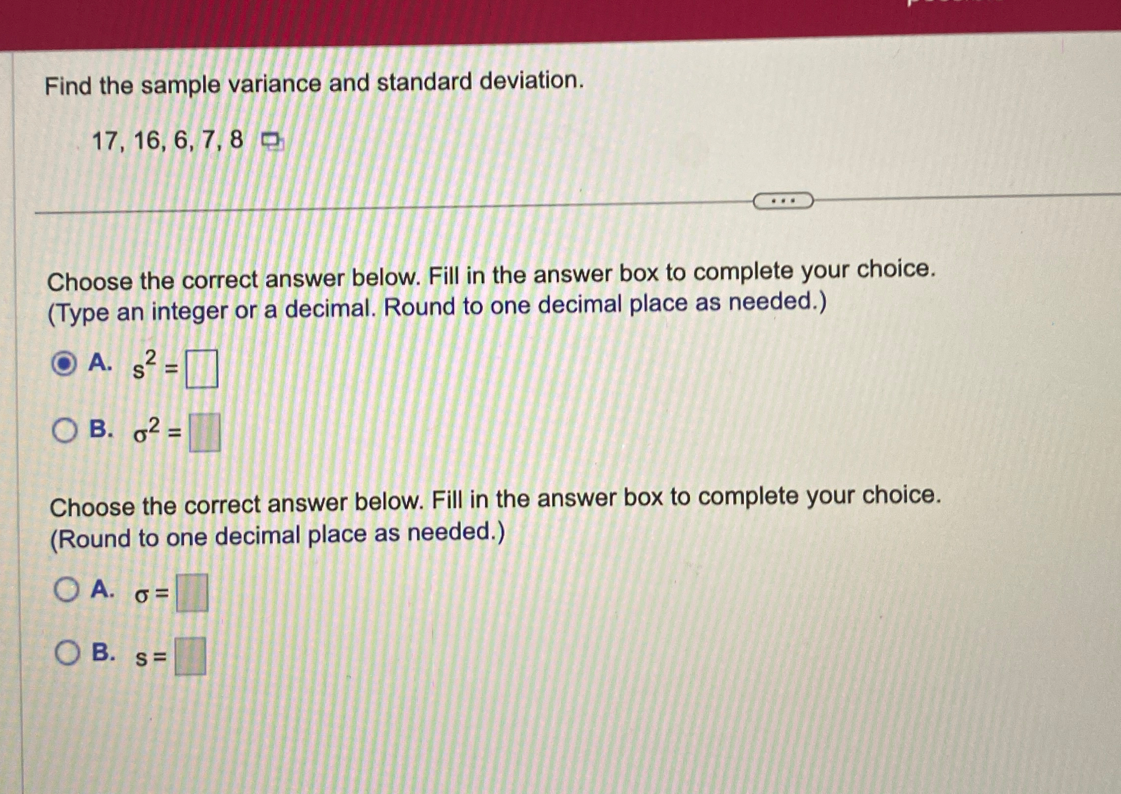 Solved Find the sample variance and standard | Chegg.com