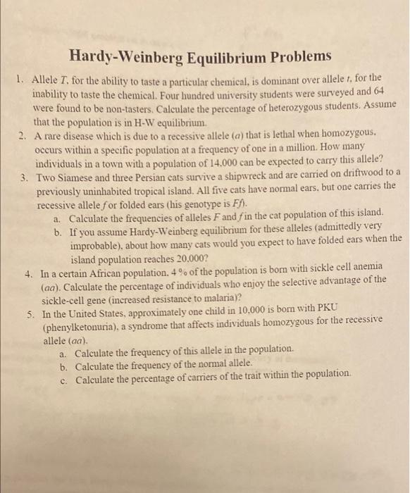 Solved a Hardy-Weinberg Equilibrium Problems 1. Allele I. | Chegg.com