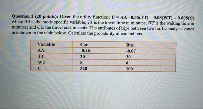 Solved Question 2 (20 points): Given the utility function: U | Chegg.com