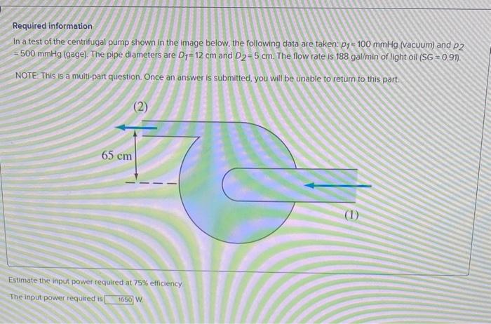 Solved Required information In a test of the centrifugal | Chegg.com