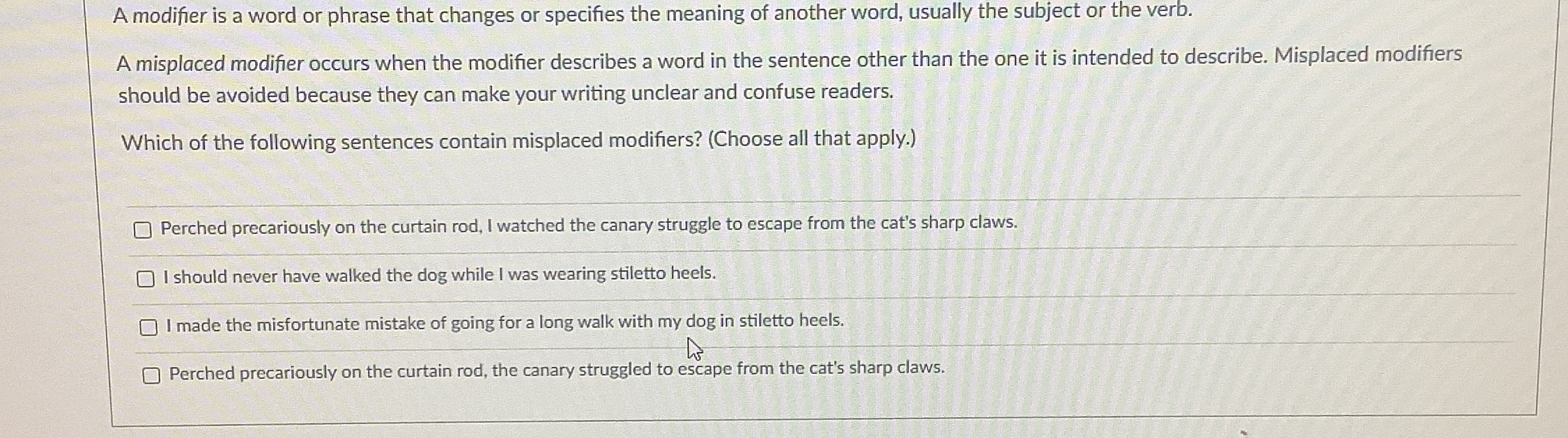 Solved A modifier is a word or phrase that changes or Chegg