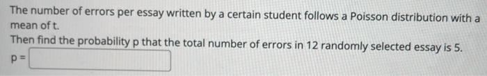 Solved The number of errors per essay written by a certain | Chegg.com