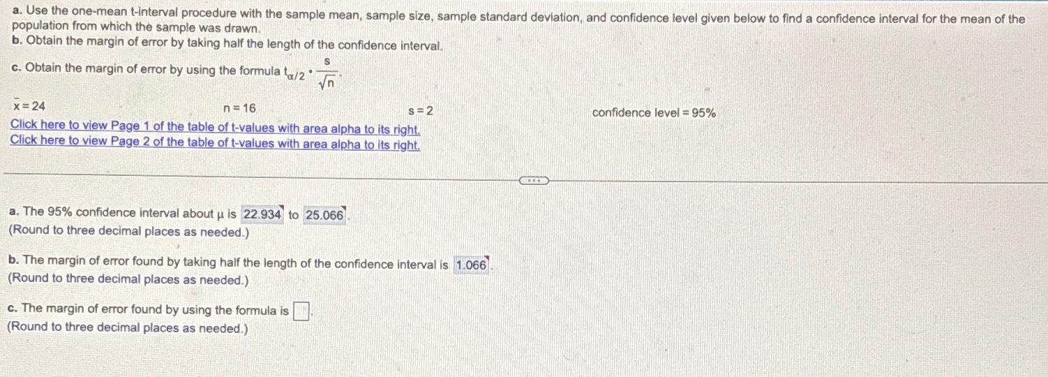 Solved A. ﻿Use The One-mean T-interval Procedure With The | Chegg.com