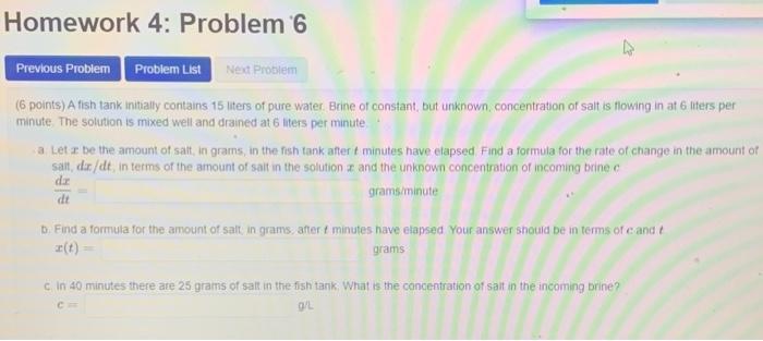 Solved Homework 4: Problem 6 Previous Problem Problem List | Chegg.com